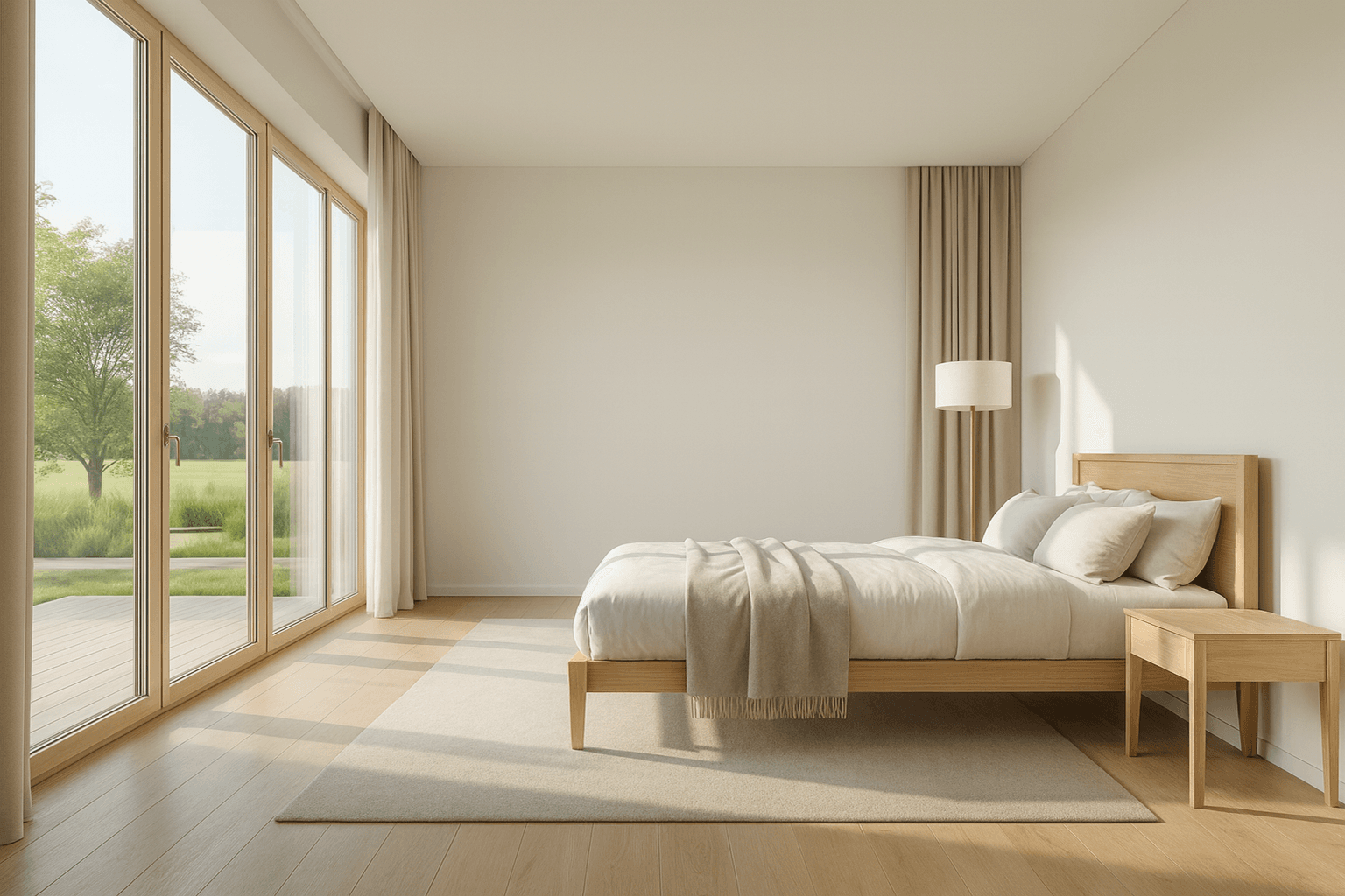 Clean bedroom with large window