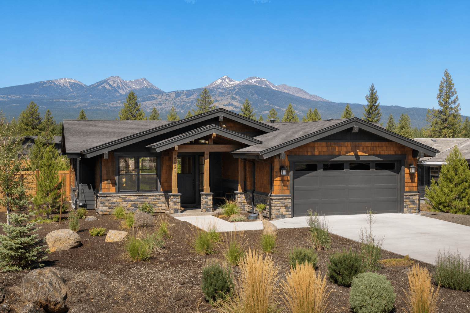 Short-term rental cottage with covered porch and mountain views