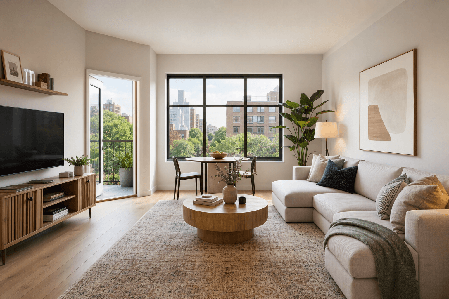 Bright living room in a home available for long-term rent